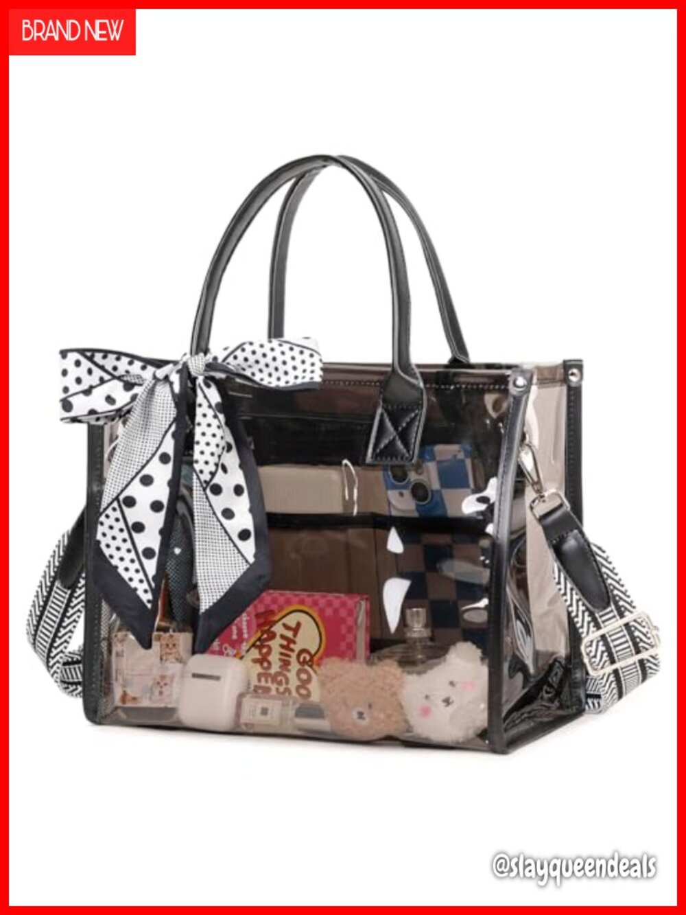 Clear PVC Tote Bag Stadium Approved Transparent Purse with Guitar Strap for
